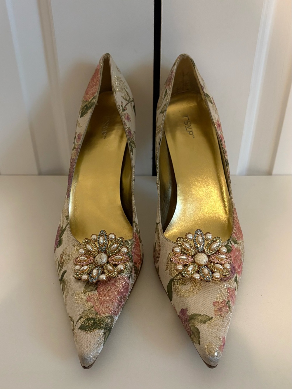 RSVP, Pearl-Embellished Floral Pointed-Toe Heels - Pink/Green, Size 11, NWOT - Picture 3 of 8